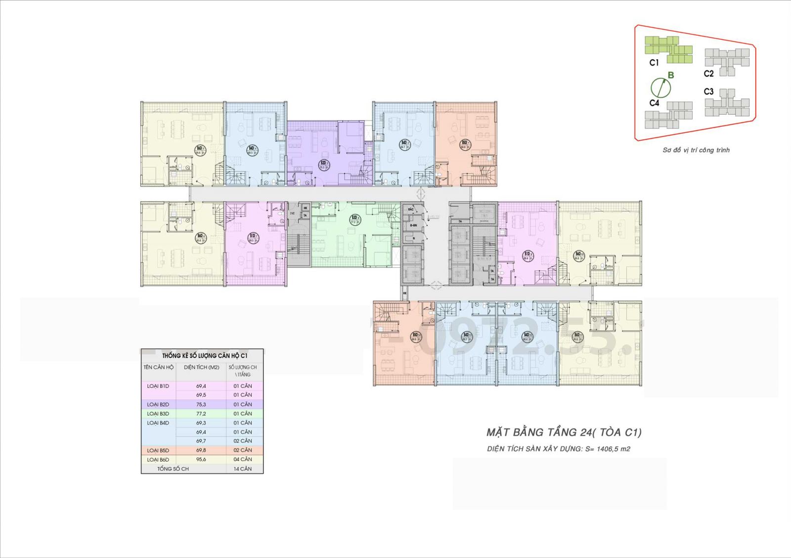 mặt bằng tầng 24 (tầng duplex Tòa C1 - An Bình Homeland