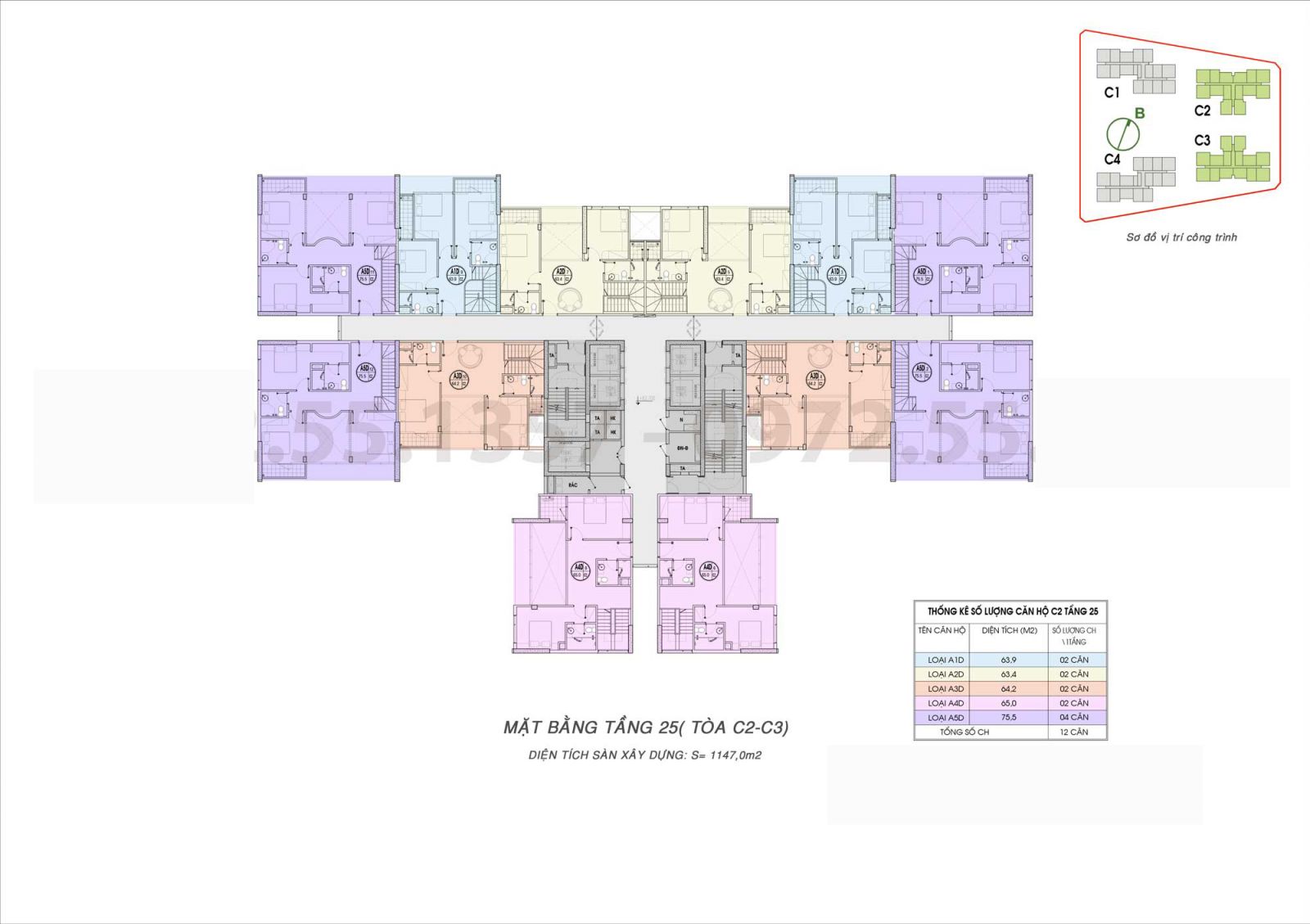 MẶT BẰNG TẦNG 25 TÒA C2-C3 (TẦNG DUPLEX)